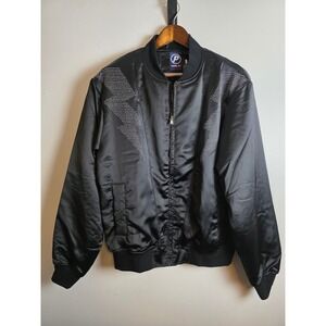 Parlay Player's Club Bomber Jacket XL Black Satin Rhinestone Lightning